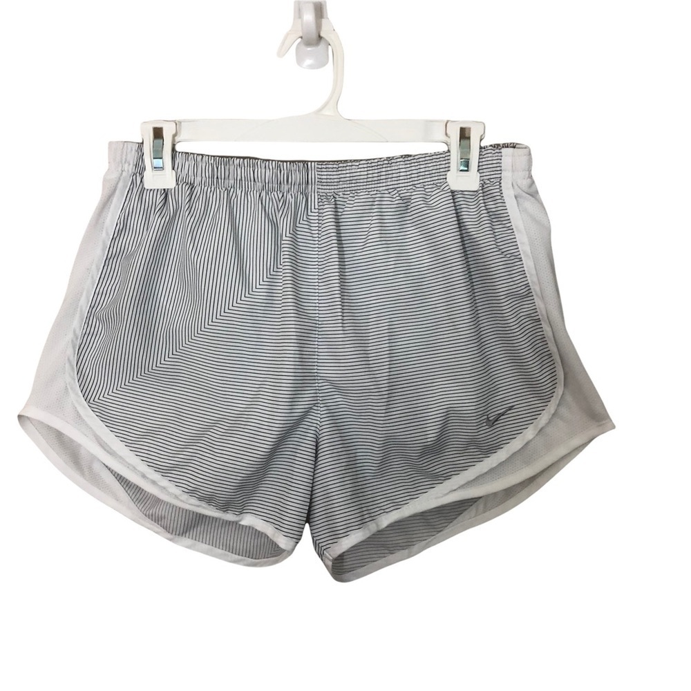 NIKE Dri-Fit White Gray Thin Stripes Contrast Trim Lined Active Shorts